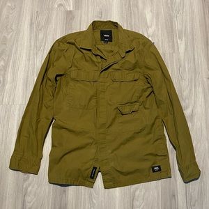 Vans Button Up Shirt Olive Green Size Medium 3 Pocket